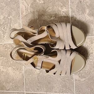 Clark's nude suede wedges